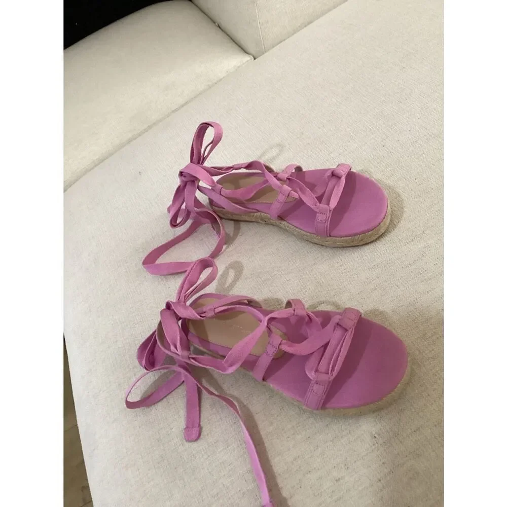 Stuart Weitzman Altdup Canvas Espadrille Platform Flat Sandals 6.5 Lilac, NWT